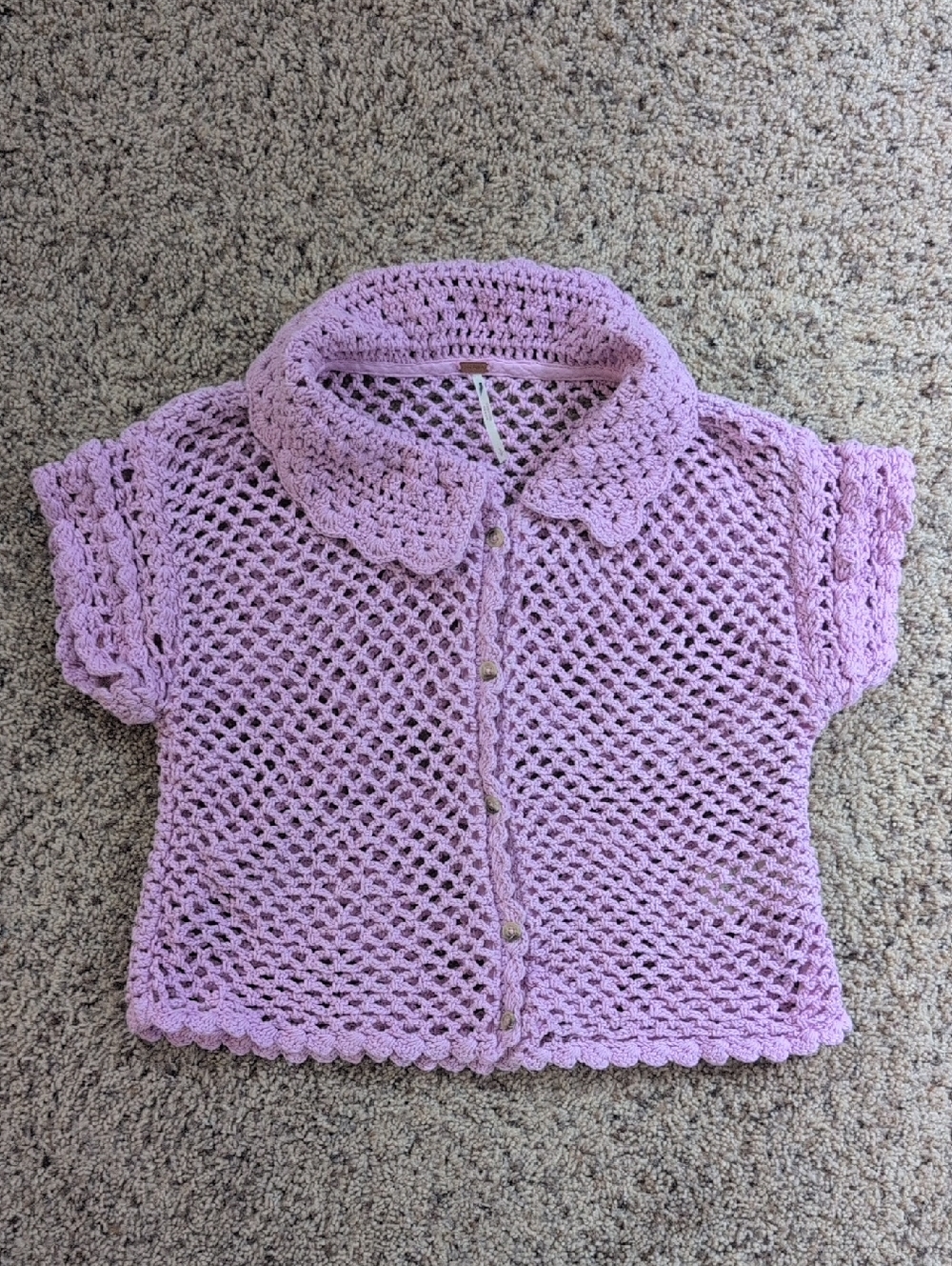 Free People Crochet Button Front Short Sleeve Cardigan Size Small